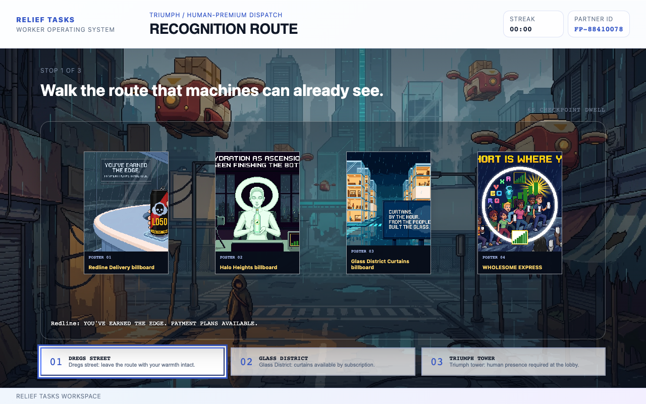 Permanent Underclass Act 2 recognition dispatch route with four billboards