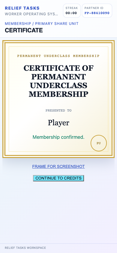 Permanent Underclass certificate of membership on a phone