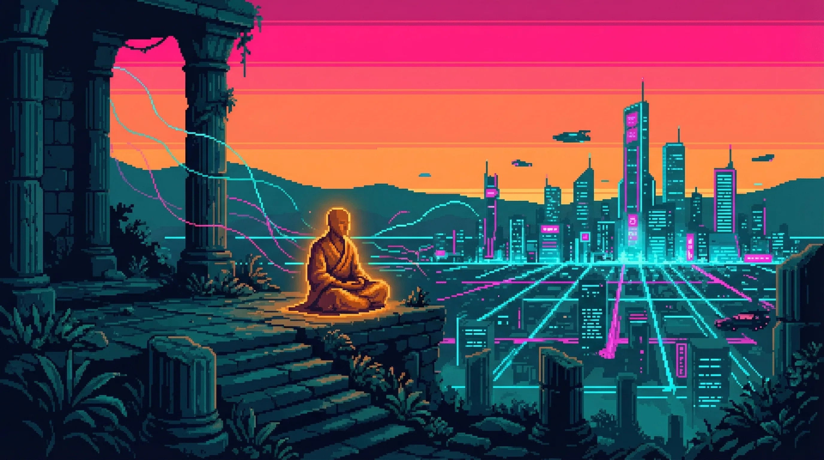 Sunset temple — sacred contemplation