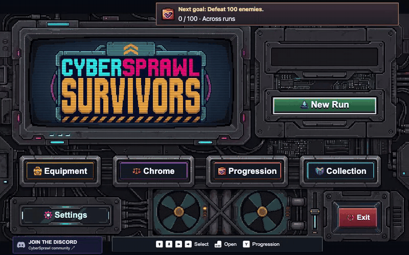 The animated desktop main menu, with Exit in the red button at the bottom right.