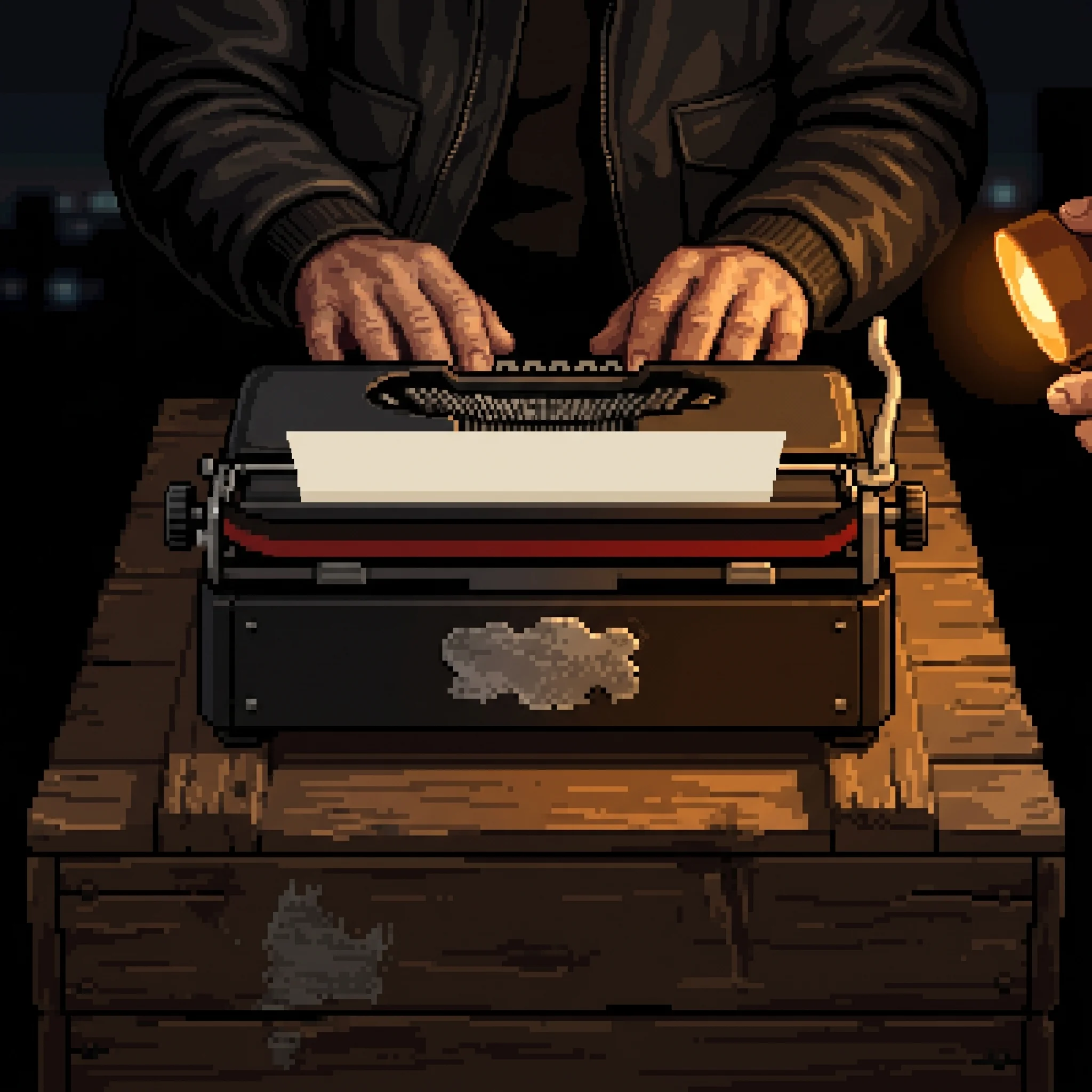 Ford's hands at the Hermes 2000, with the filed-off serial-number patch catching warm light.