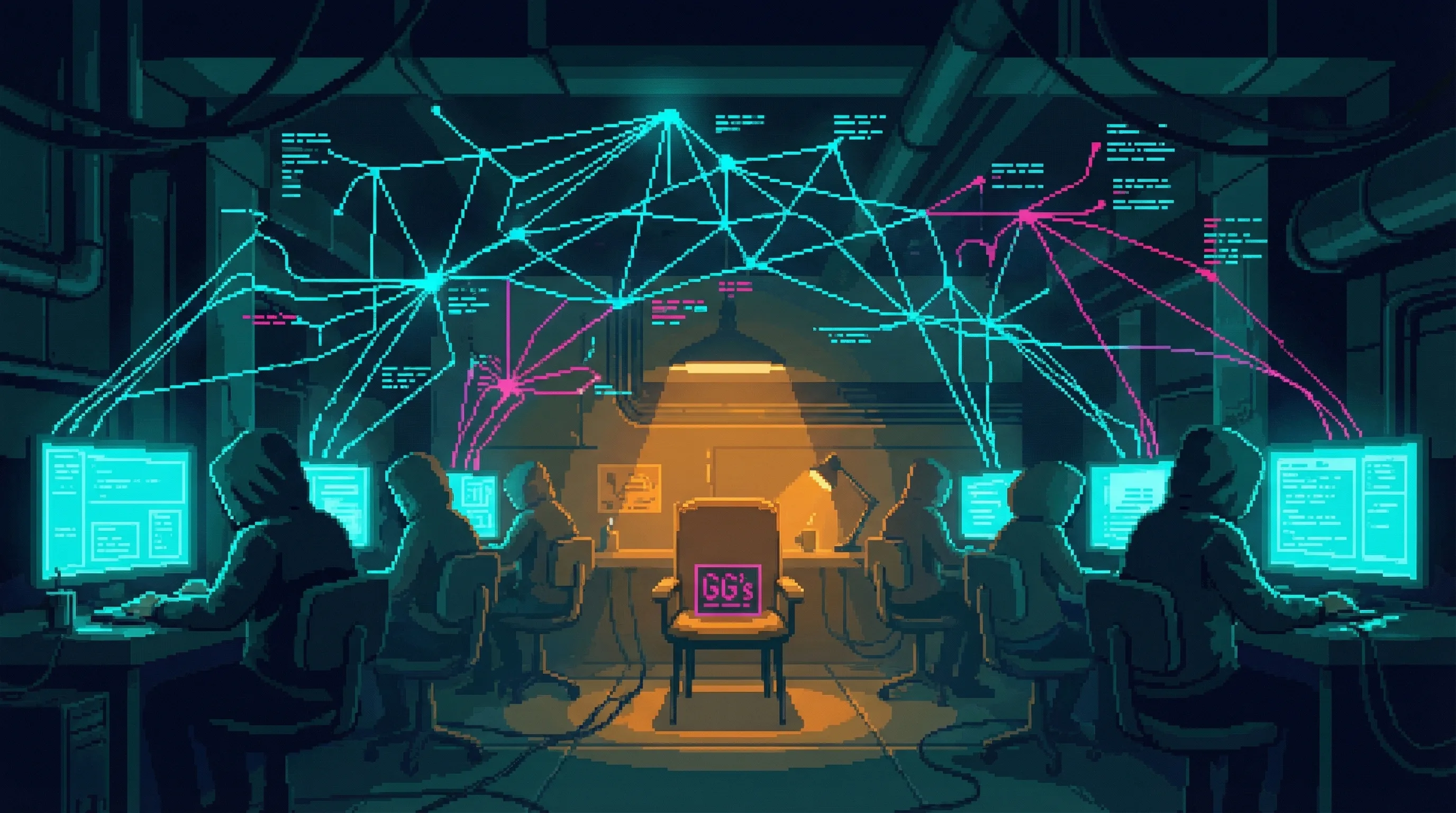 An augmented rat carrying surveillance equipment through a dark service corridor while a Guardian security scan passes overhead.