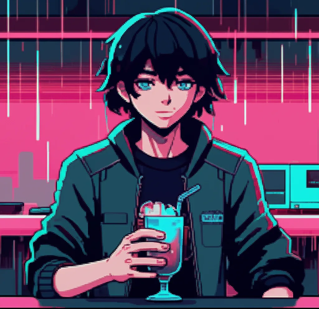 Rima Sky with his signature drink.