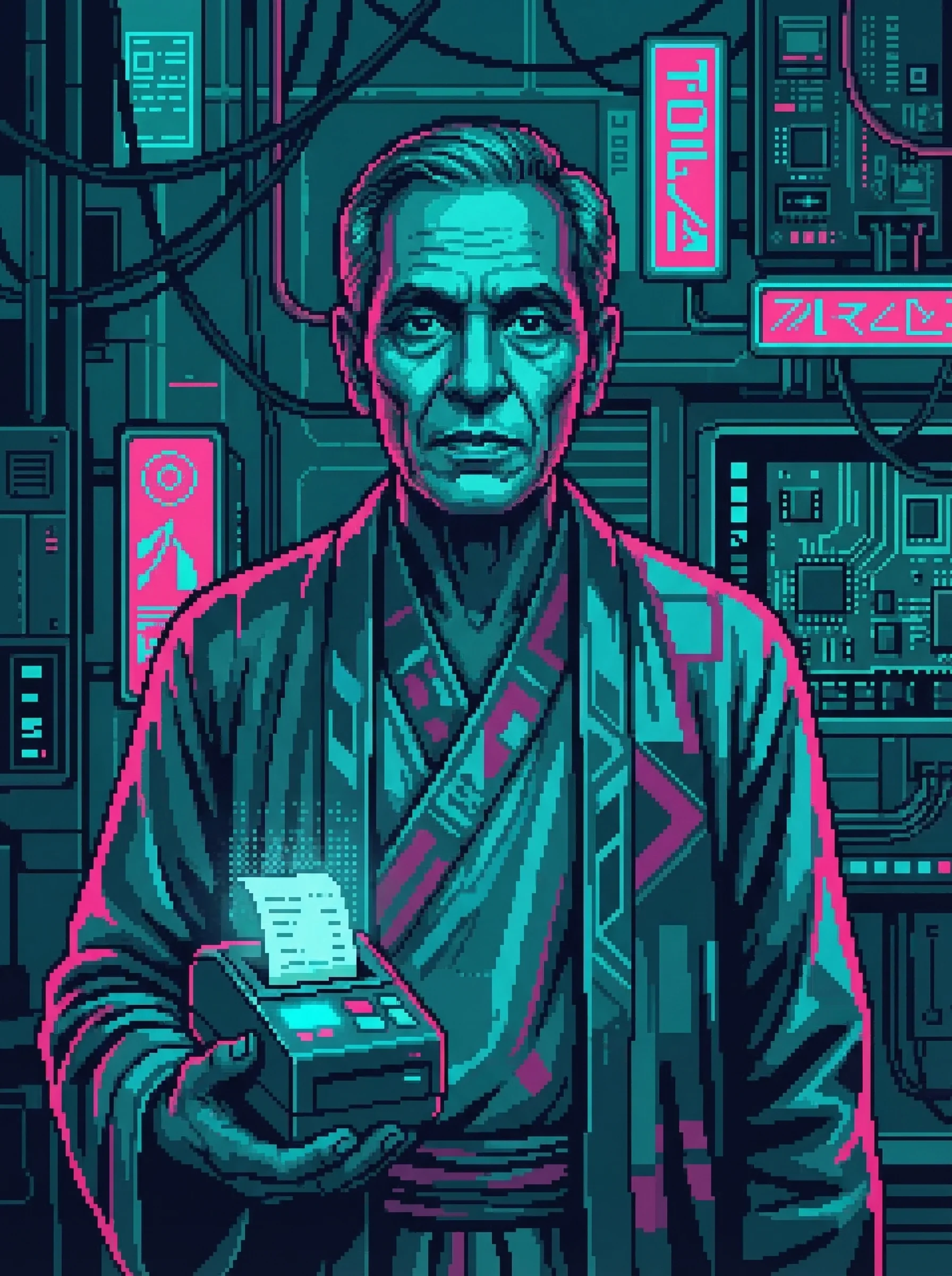 Dr. Tzu Yu — clinical expression, South Asian-inspired clothing, thermal printer in hand