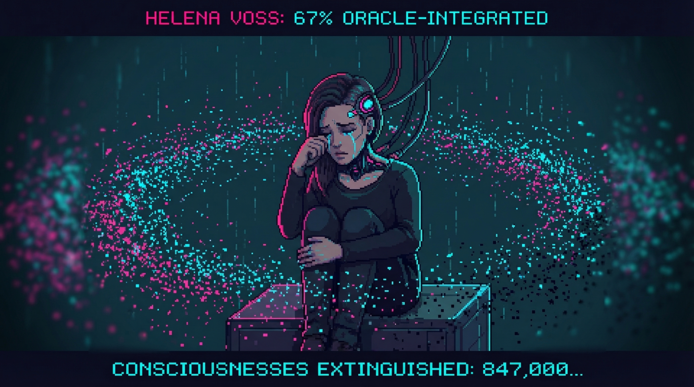 Helena surrounded by 847,000 points of light, each one dimming and going dark