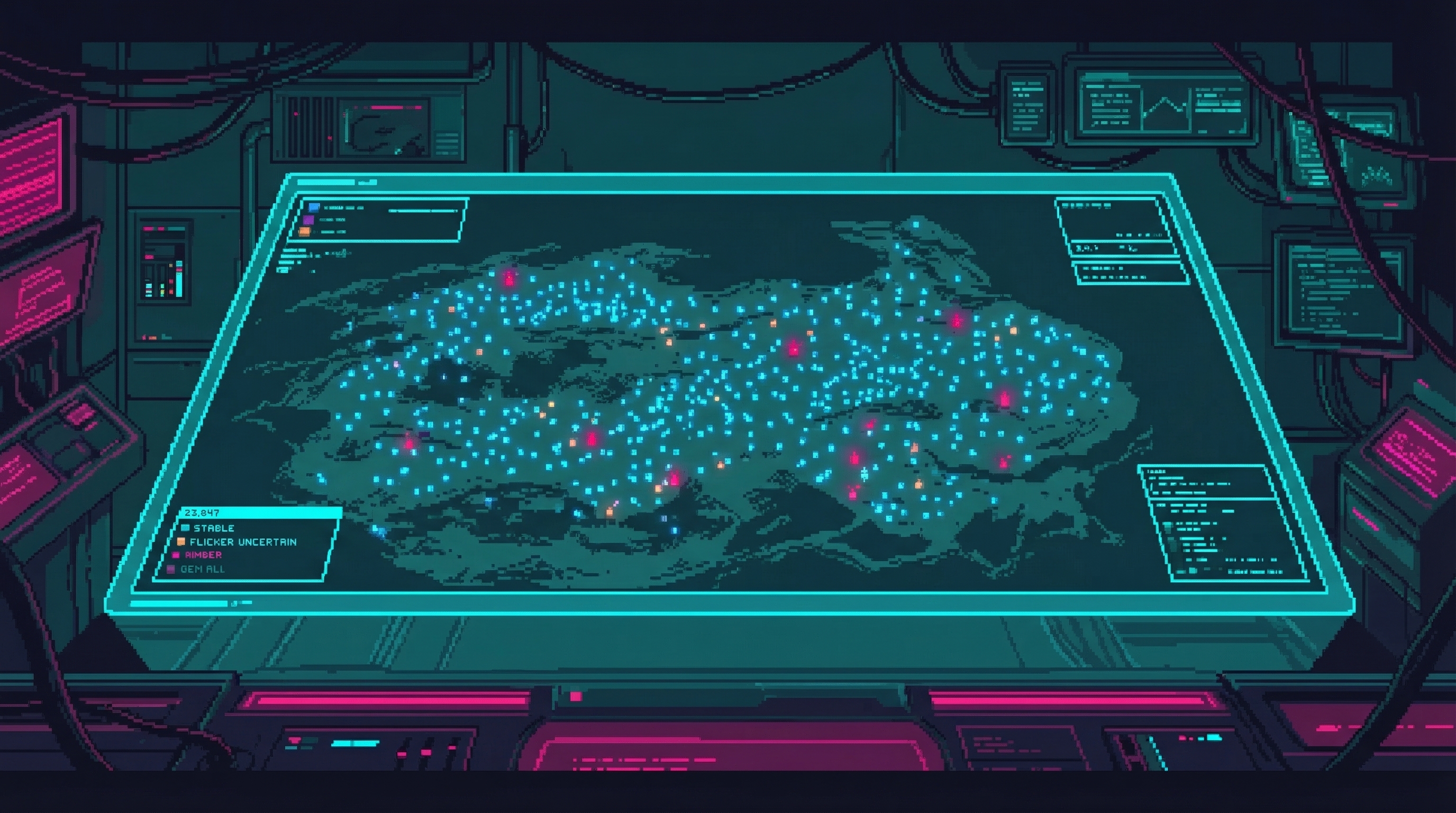 Holographic map showing 23,847 points of light - each one a sealed bunker