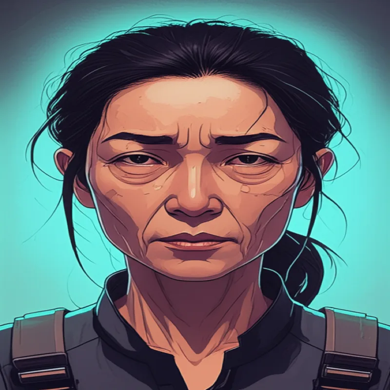 Close-up of Maya's face in pre-dawn light, the dome's glow behind her, darkness before her