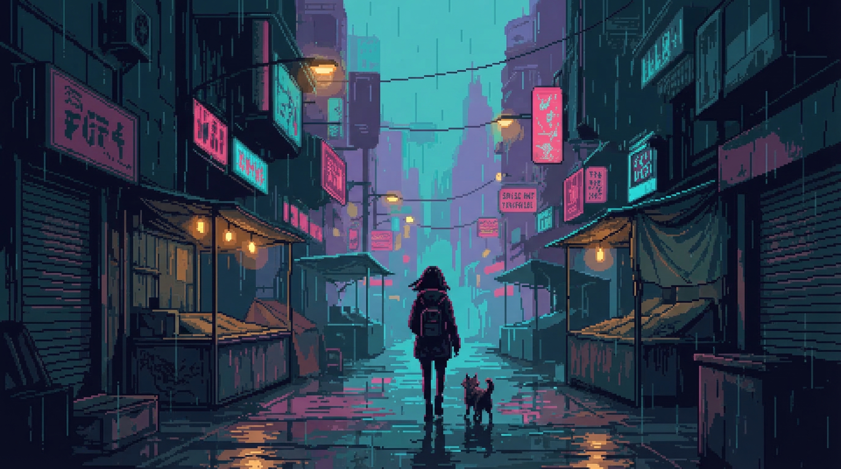 A young woman walks away down a dark urban street โ small in the frame, posture radiating defiance and life