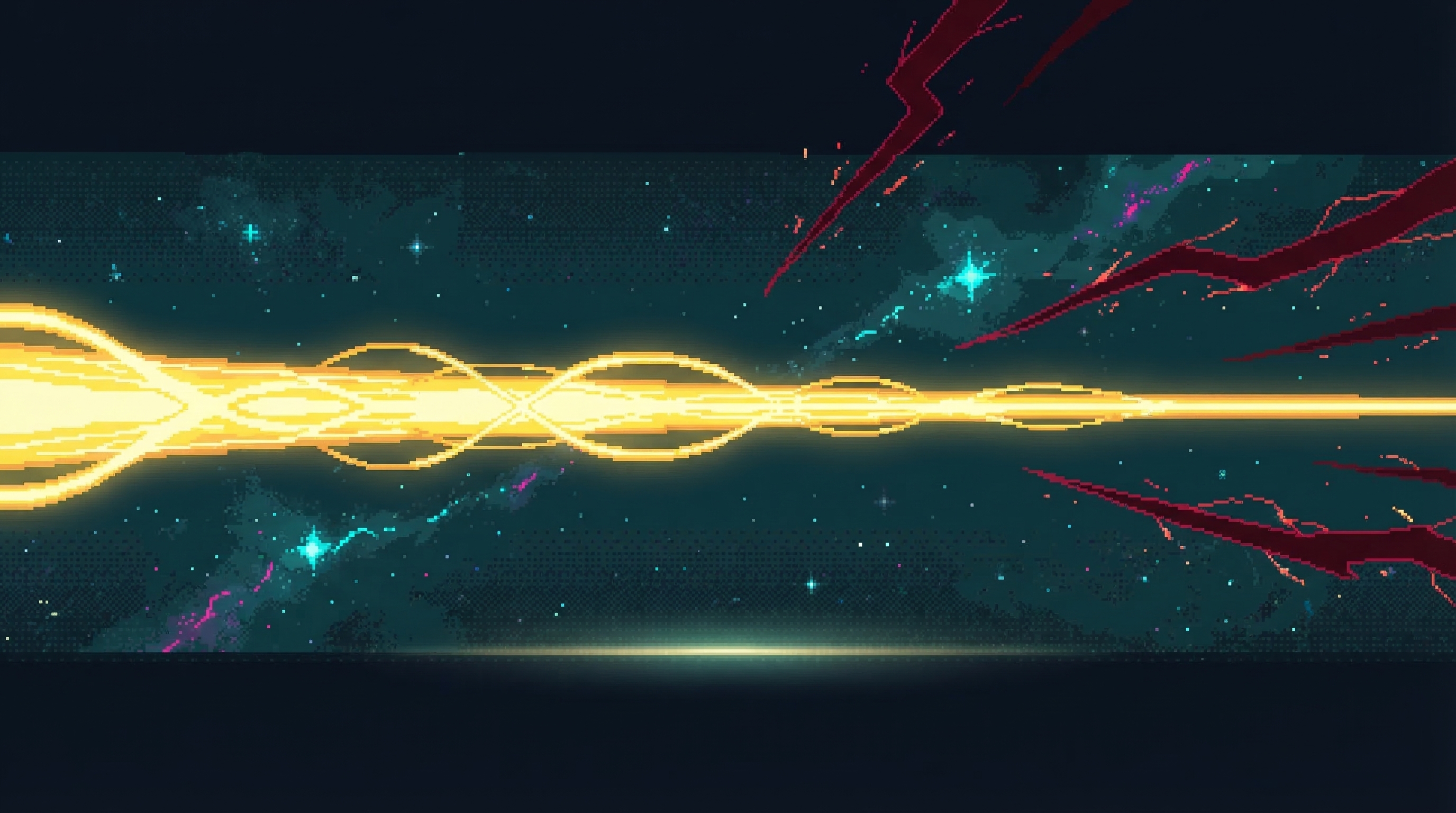 GG's golden worldline extending into future - threats visible ahead, eternal vigilance