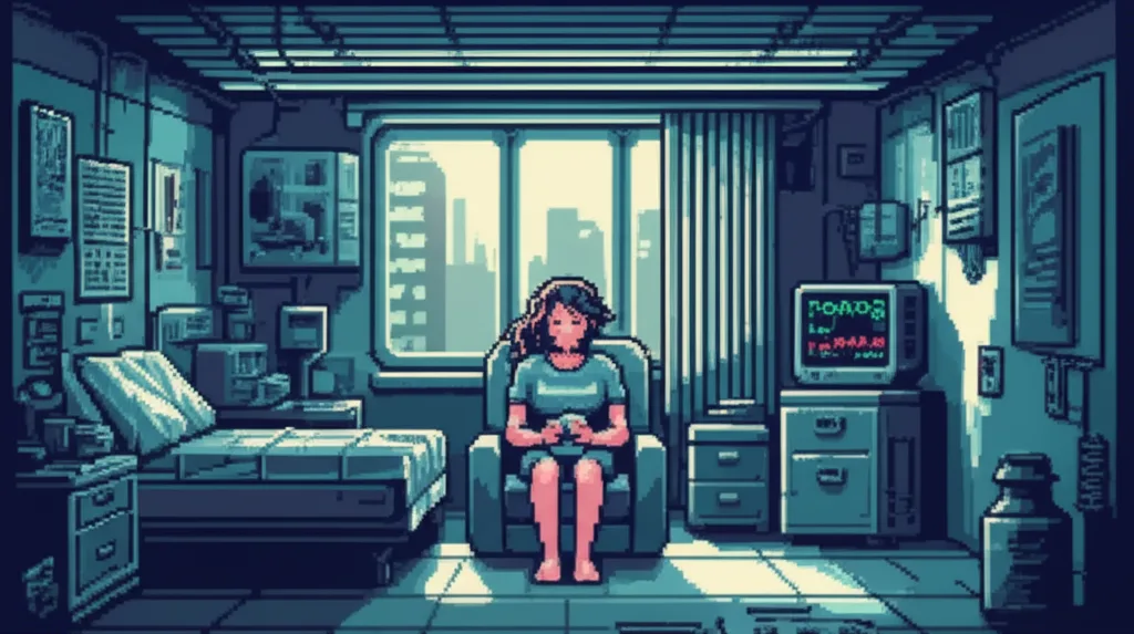 Mira in the Helix care facility, holding The Keeper's river stone, her lips forming the word 'Almost'