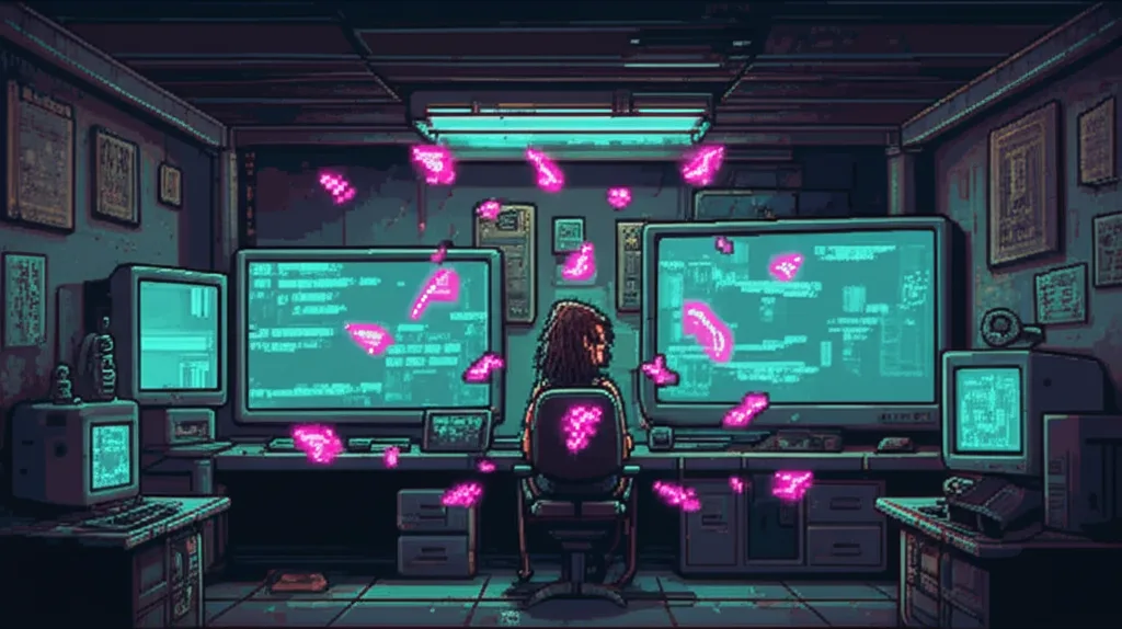 A room stripped bare except for monitors and servers - Mira's life reduced to the search