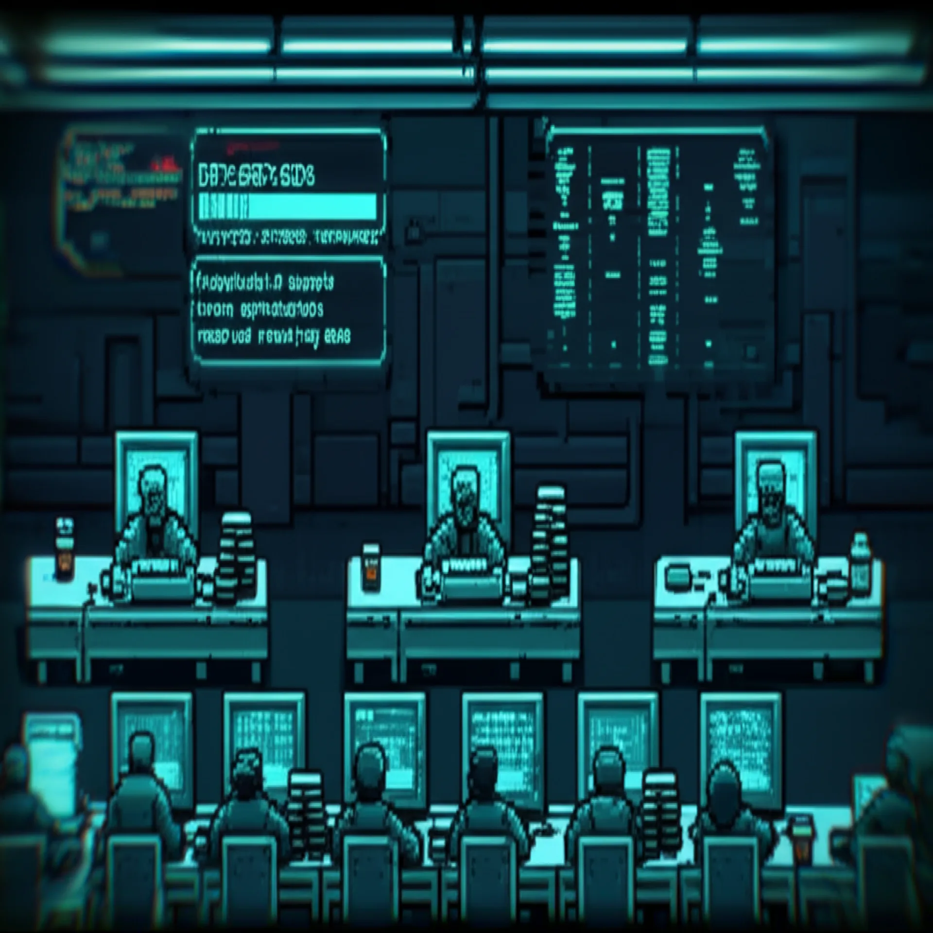 Solomon at his workstation, face illuminated by screen glow. Progress bar shows 68%. His hands shake visibly as he reaches for another coffee.
