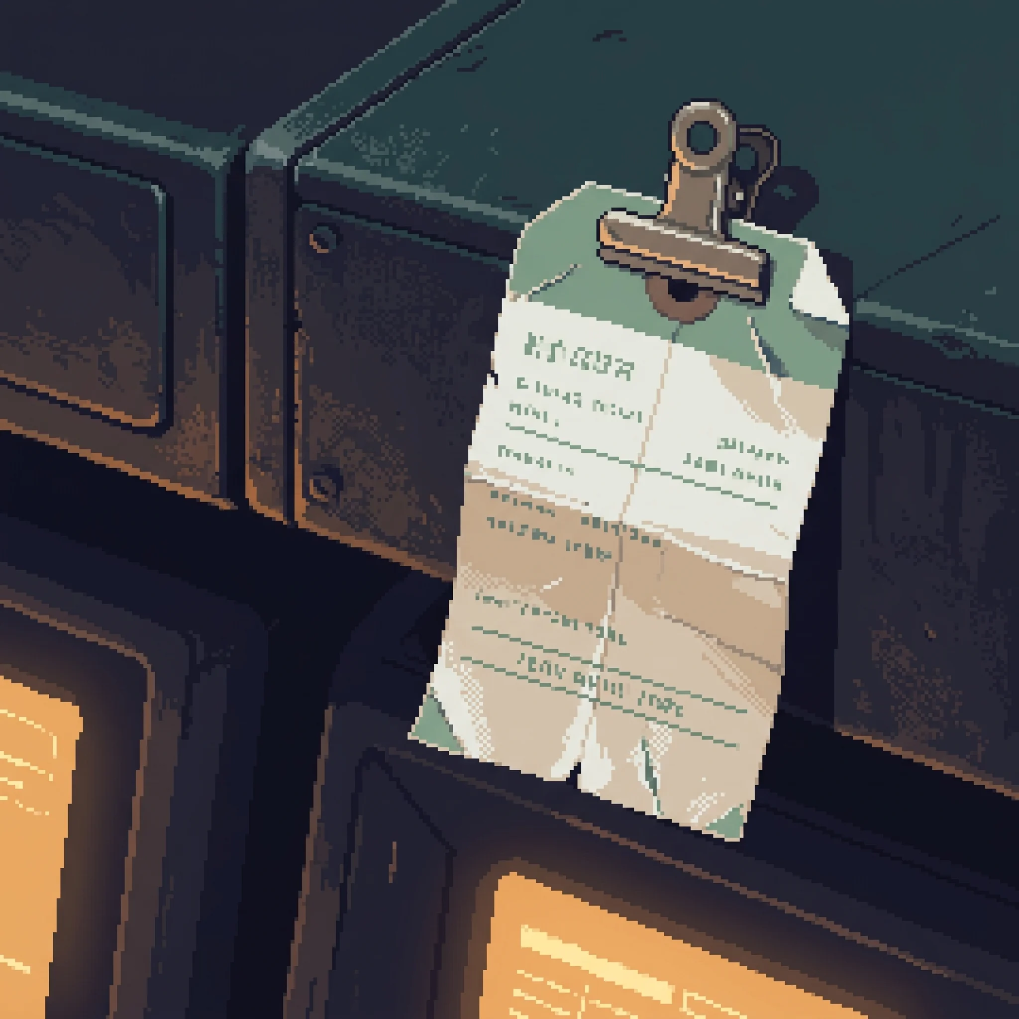 The paper luggage tag clipped to the console edge