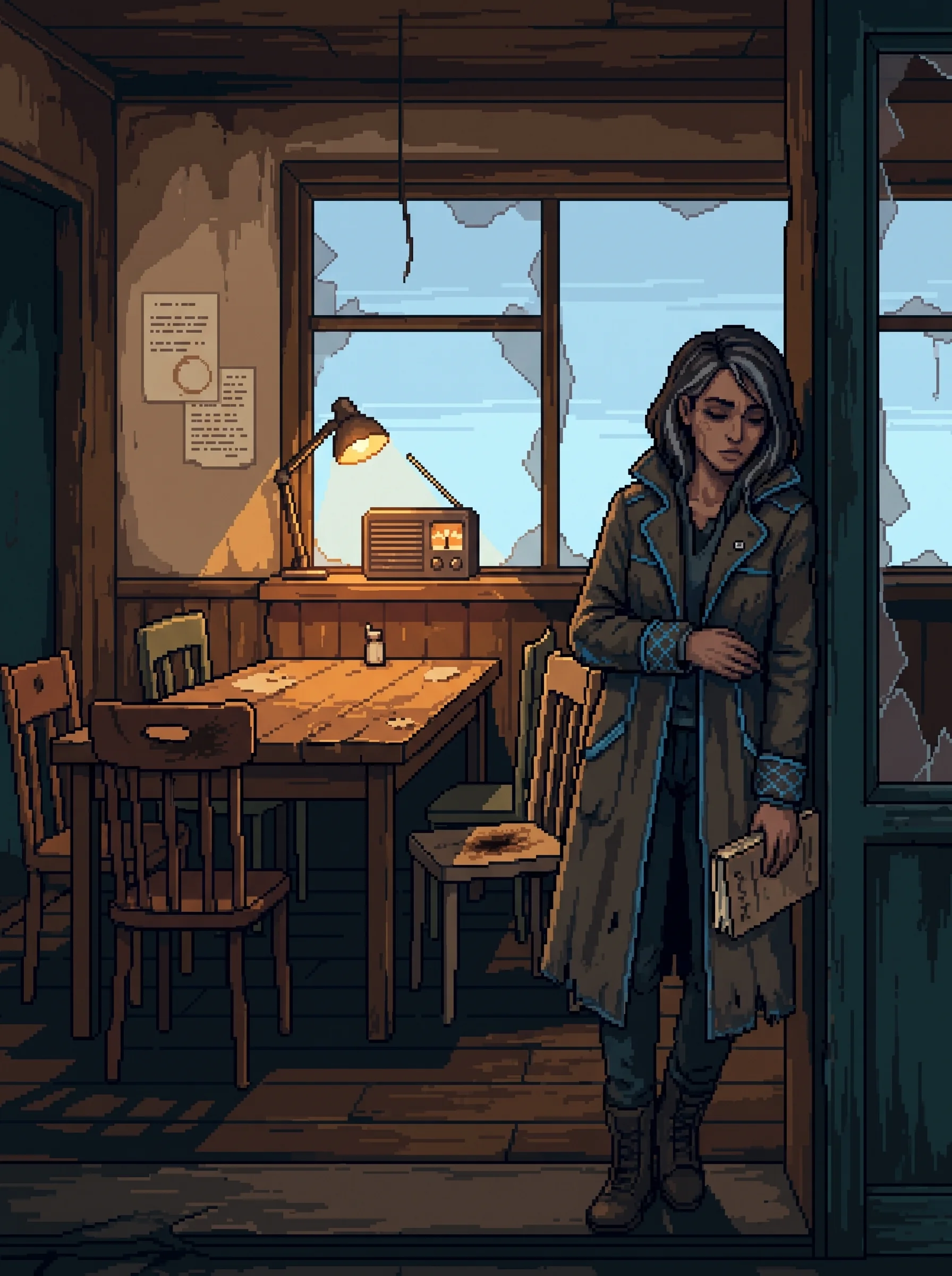 A Nexus route-logistics staffer arrives alone through the scorched frame, badge two ranks below her actual authority.