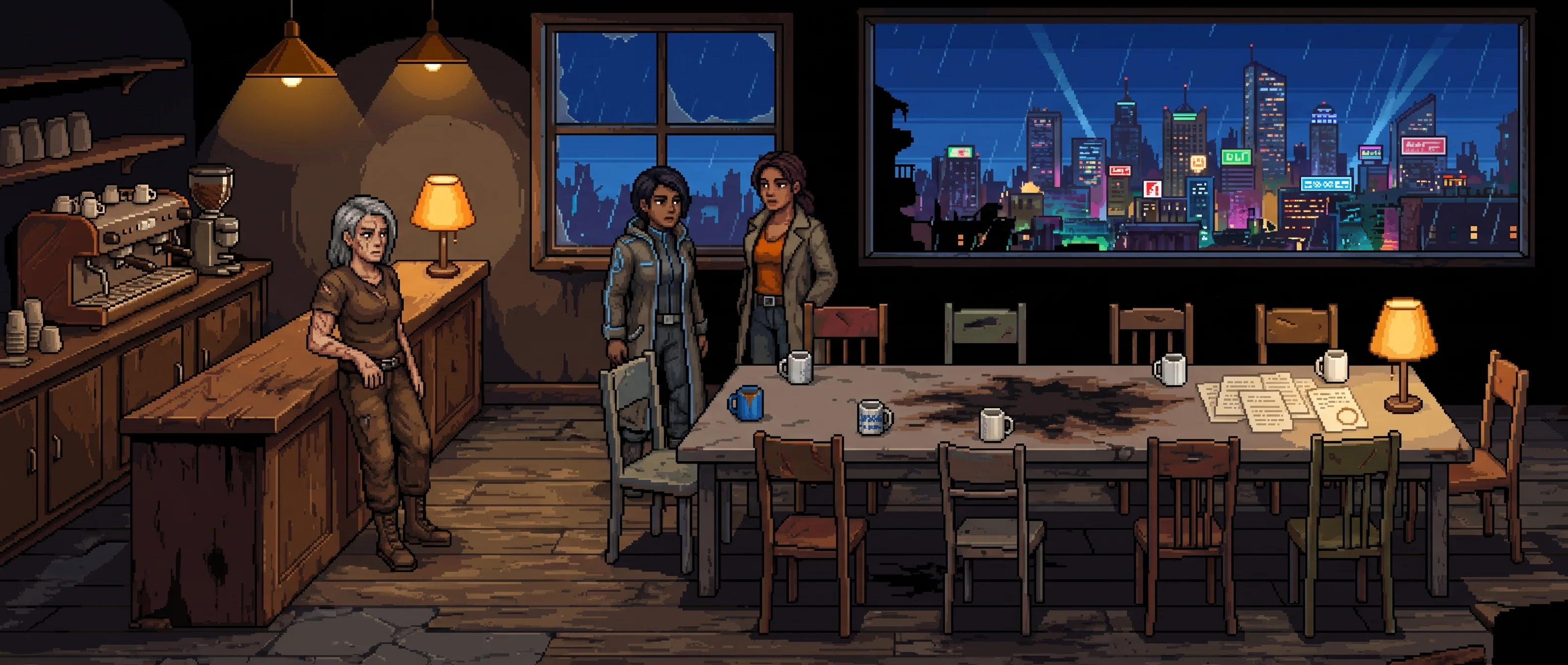 The Sprawl's lights return all at once as the ceasefire takes effect.
