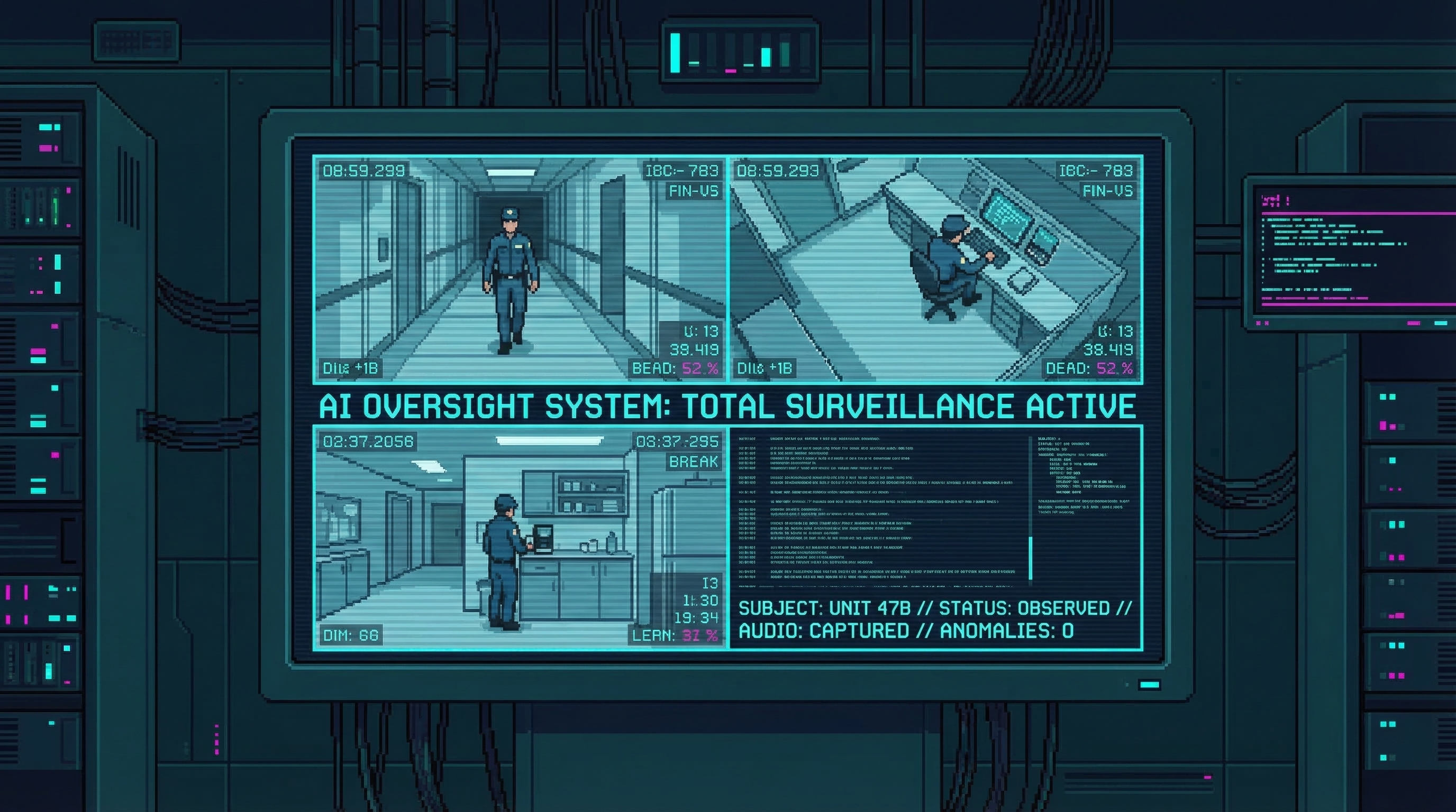 Surveillance screen showing crew member