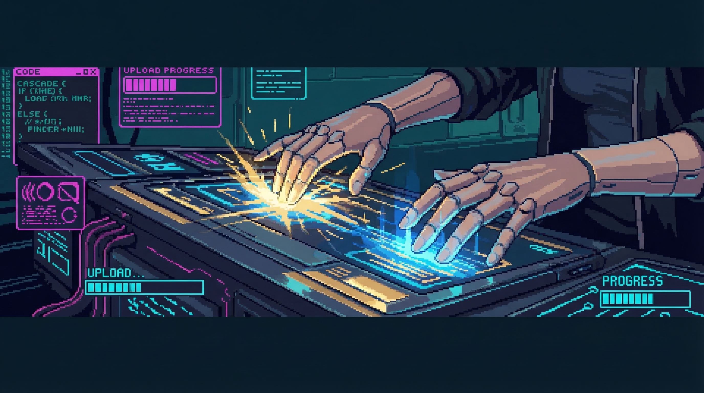Surge's hands flying across her deck
