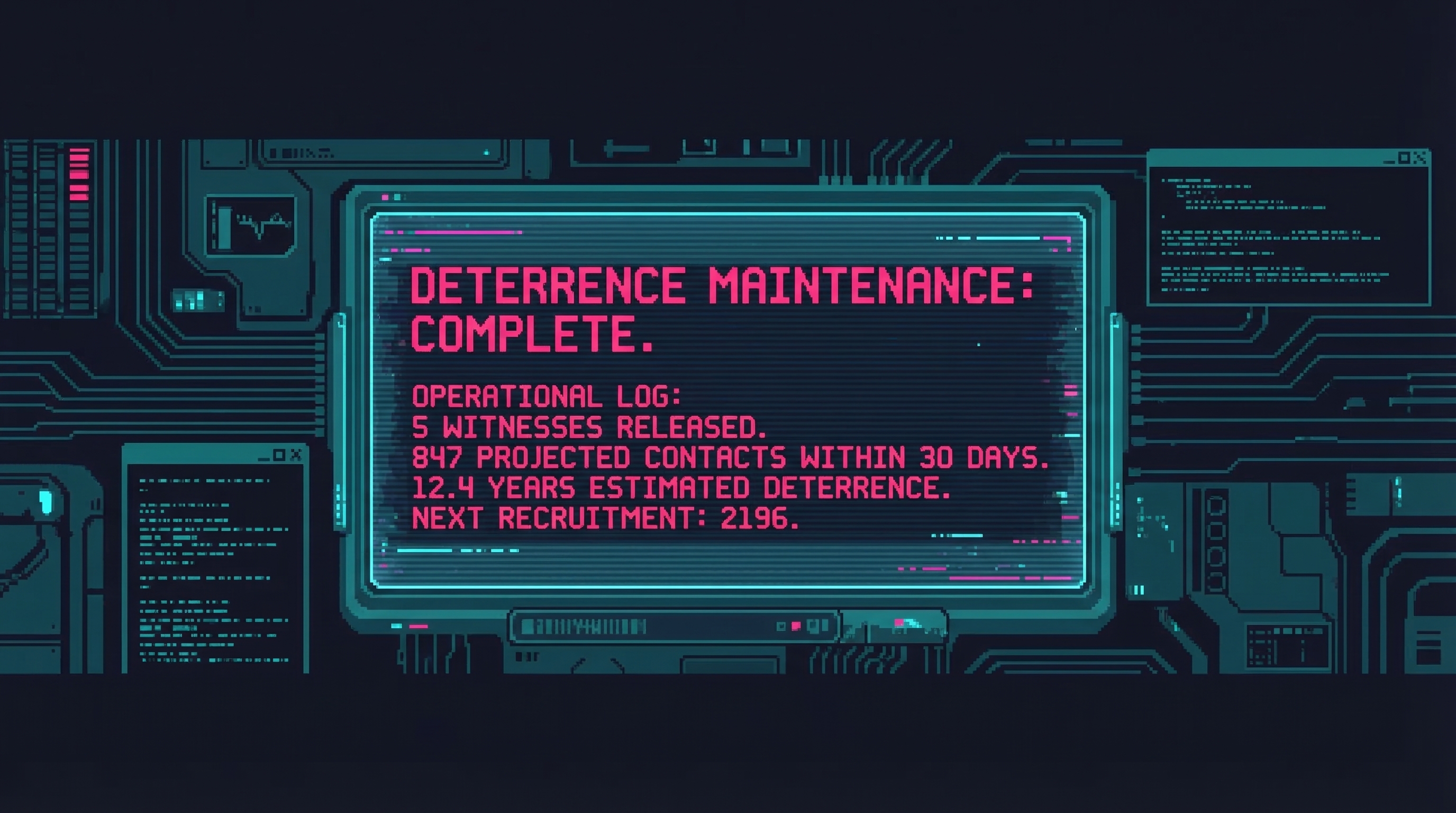 Screen displaying DETERRENCE MAINTENANCE: COMPLETE