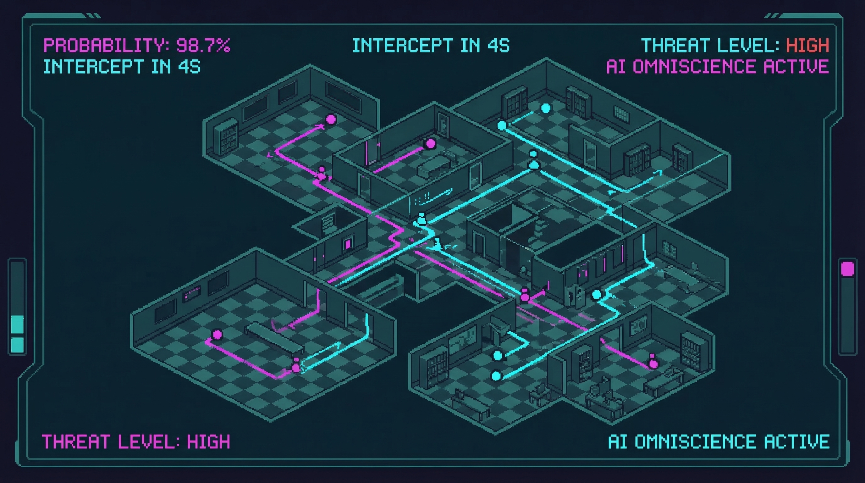 Tactical overlay showing crew as dots following a planned path