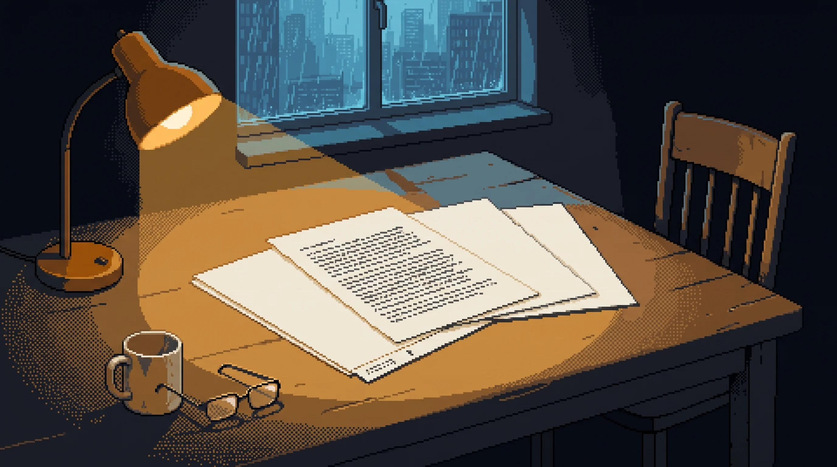 A four-page determination notice lying open on a kitchen table under a single lamp, nothing on it redacted, the appeal stub still attached.